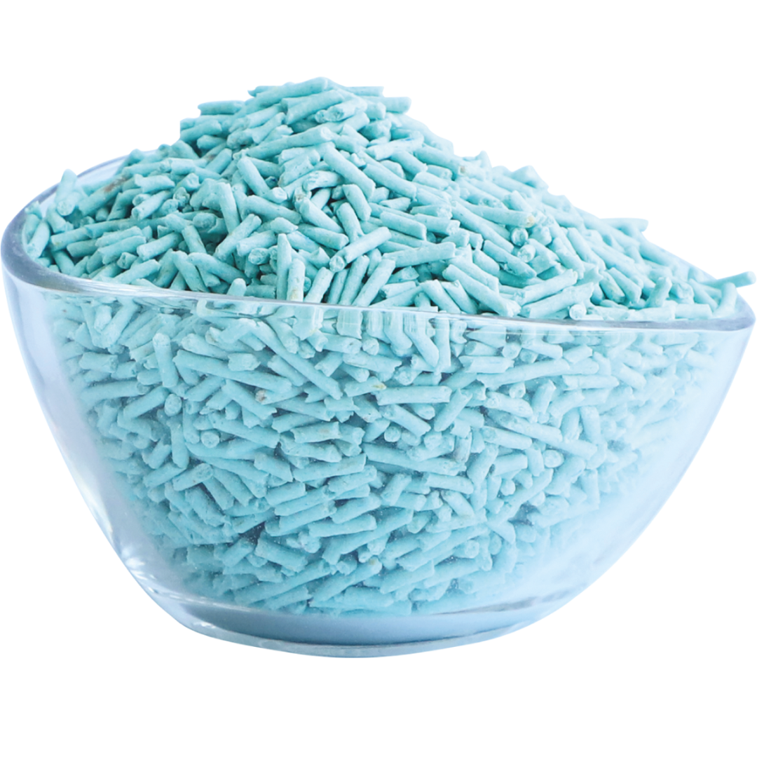Kit Cat Soya Clump Baby Powder Kitten cat litter pellets in a clear bowl