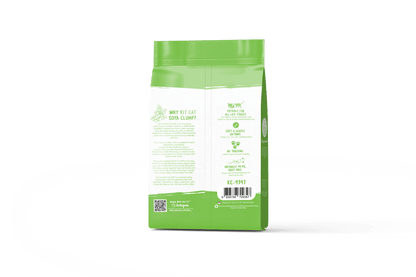 Back of Kit Cat Soya Clump Green Tea 7L cat litter pack showing product details
