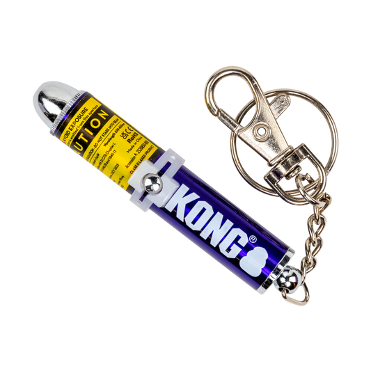KONG Laser Cat Toy with metal keychain clip and compact handheld laser pointer design.