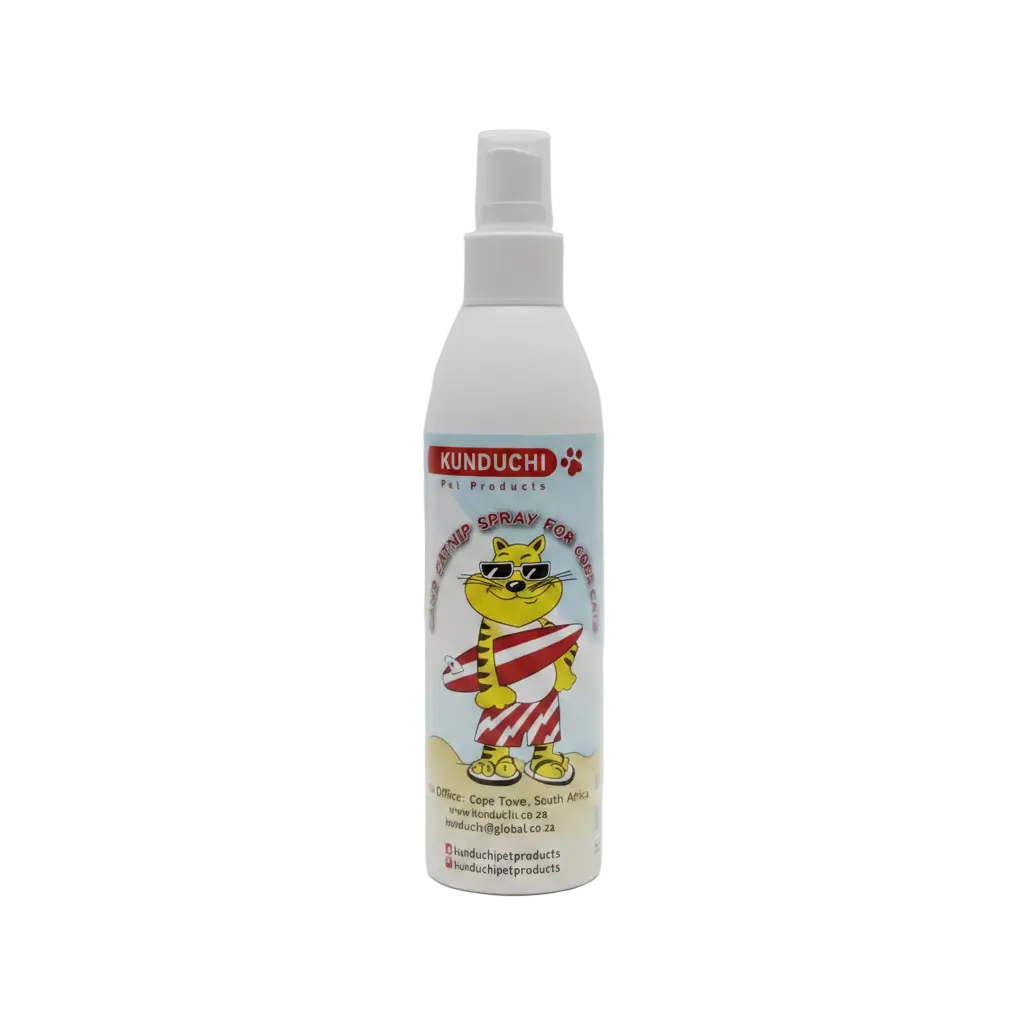 Kunduchi pet product catnip spray for cats  bottle with cartoon cat design 