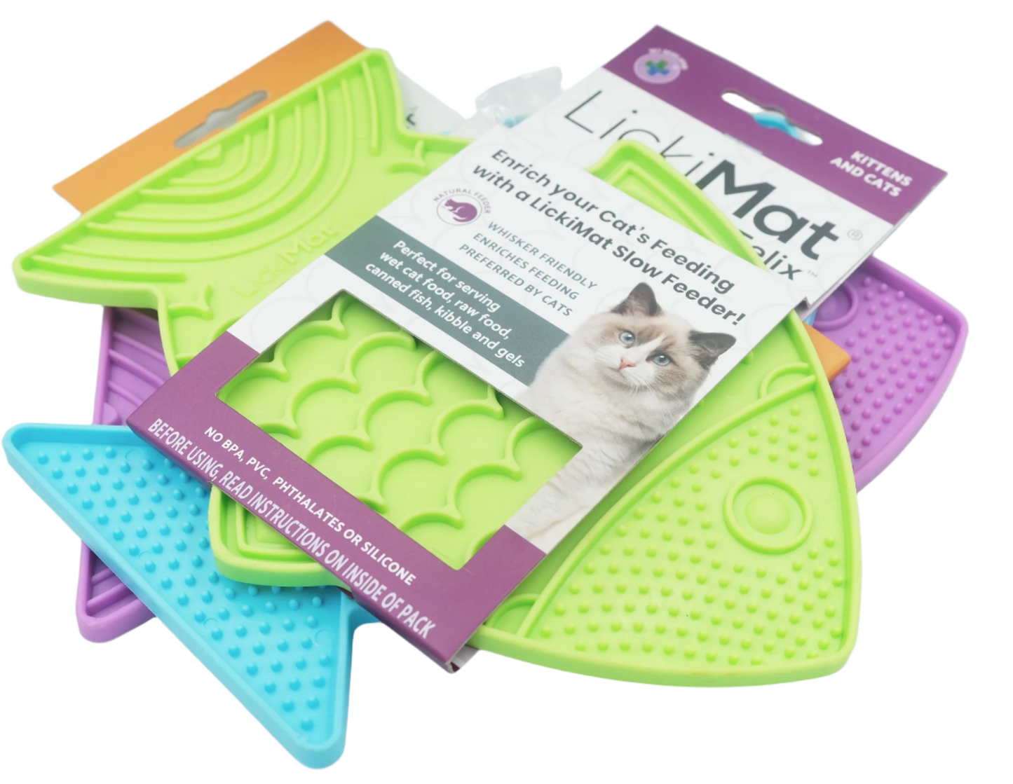 LickiMat Felix fish-shaped slow feeder enrichment mat for cats