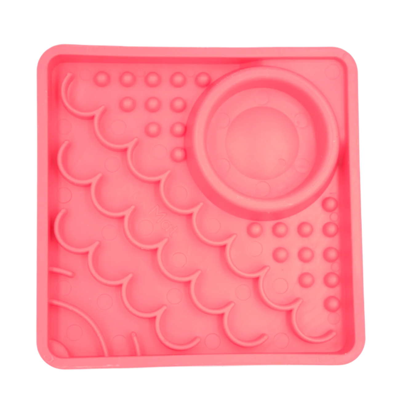 Pink LickiMat Kitty slow feeder for kittens with hydration well and textured enrichment feeding zones.