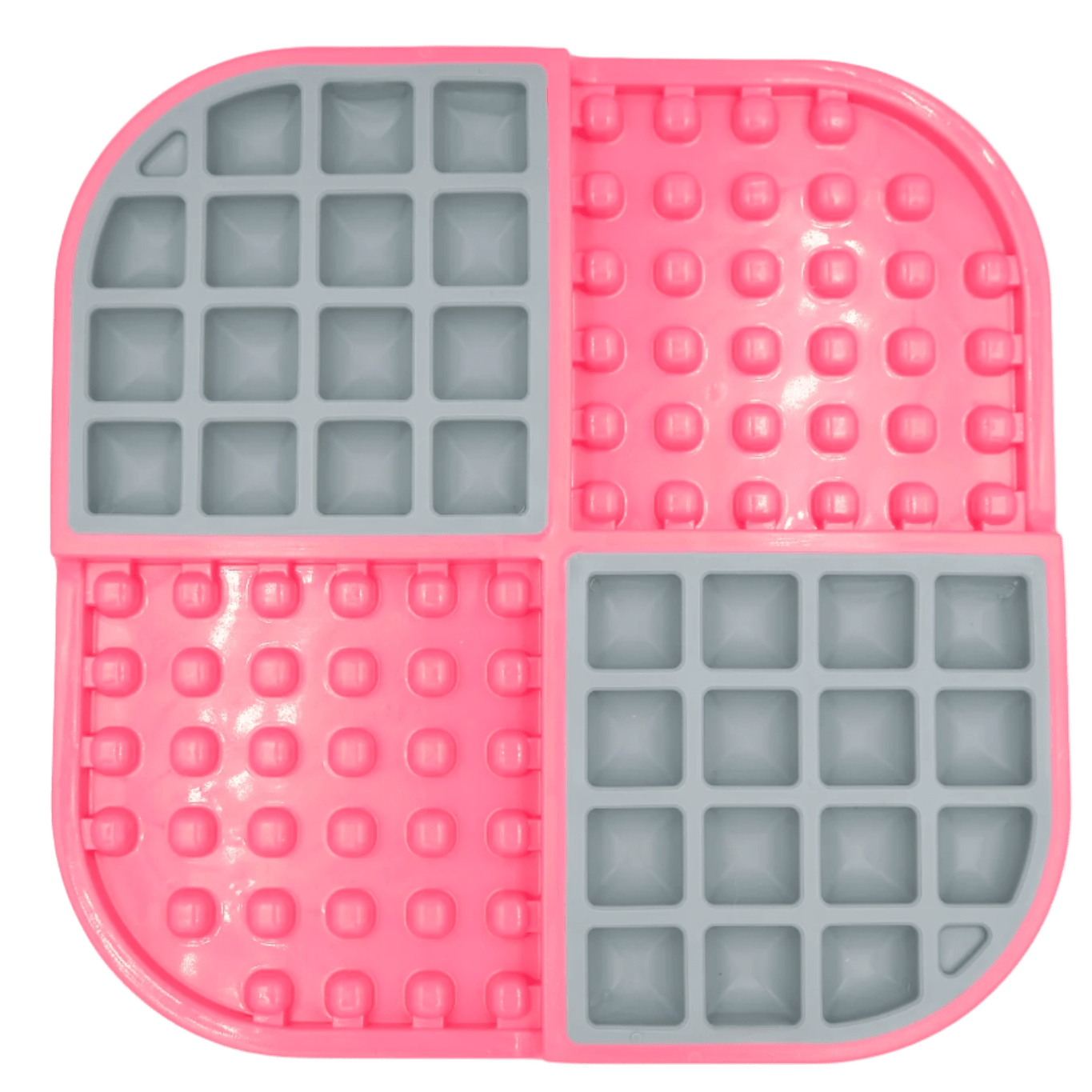 Slow feeder cat feeding mat with pink silicone and gray puzzle sections