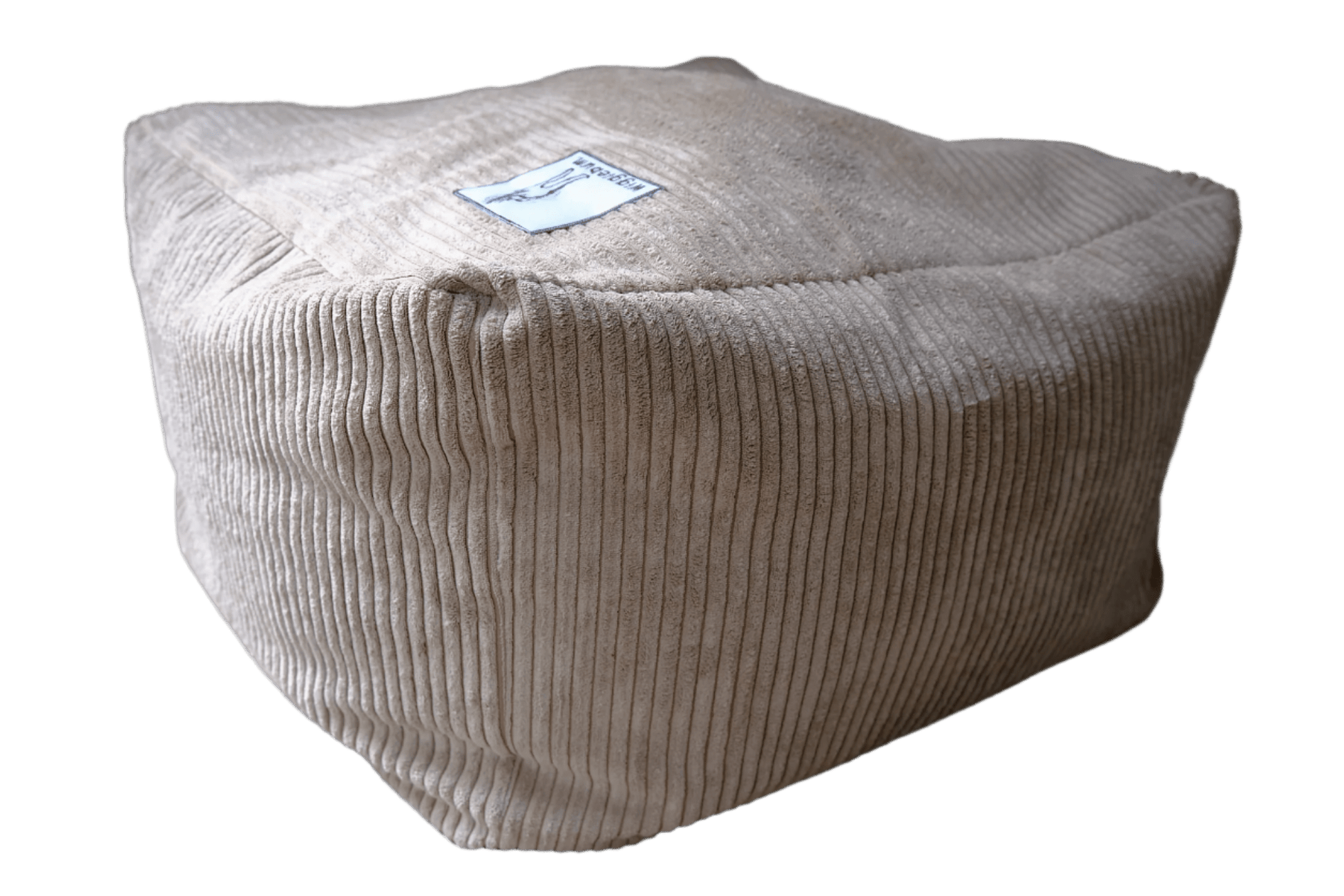 Corduroy cat bed cube, soft grey, with embroidered logo patch on top