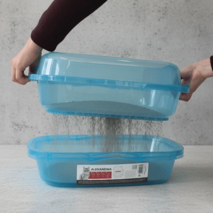 M-PETS litter tray set in light blue, plastic containers with lids, 4-piece