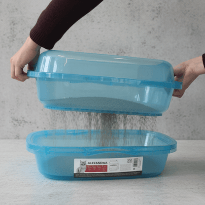 M-PETS litter tray set in light blue, plastic containers with lids, 4-piece