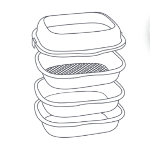 4-piece cat litter tray set with stacked base and mesh insert tray