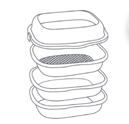 4-piece cat litter tray set with stacked base and mesh insert tray