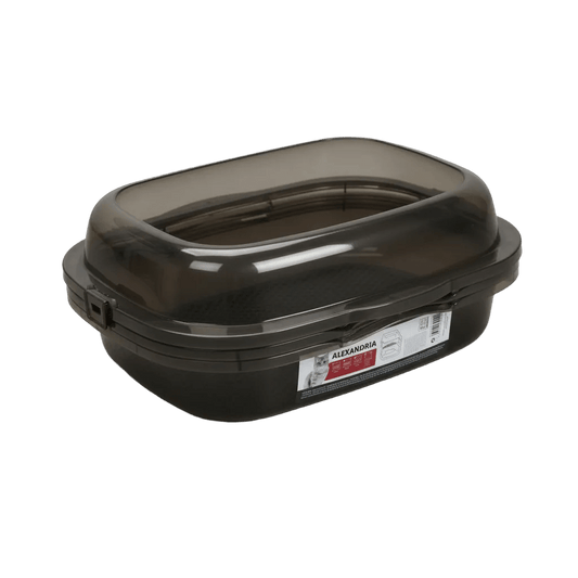 Taupe grey 4-piece pet litter tray with covered top and rimmed base