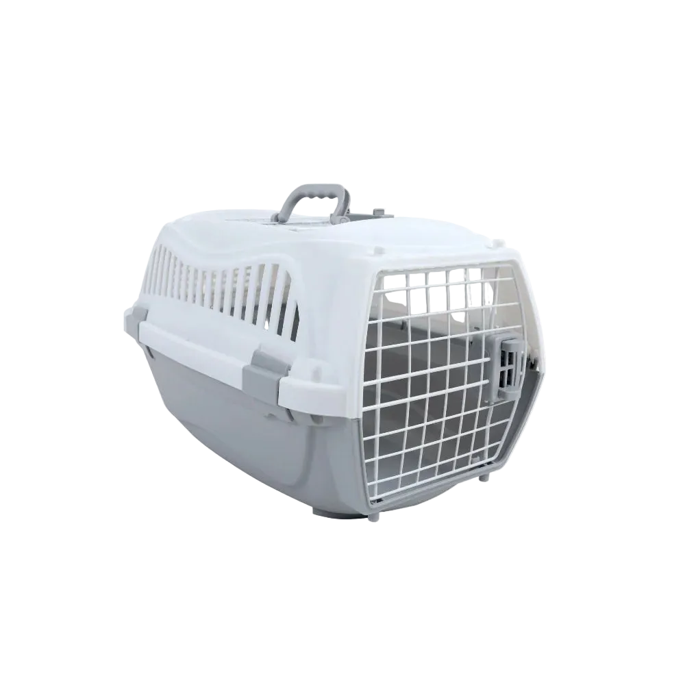 M-PETS Giro Carrier showing carry handle, front door and ventilated plastic body