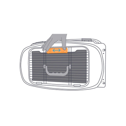 M-PETS Giro Carrier diagram showing top door sliding lock mechanism