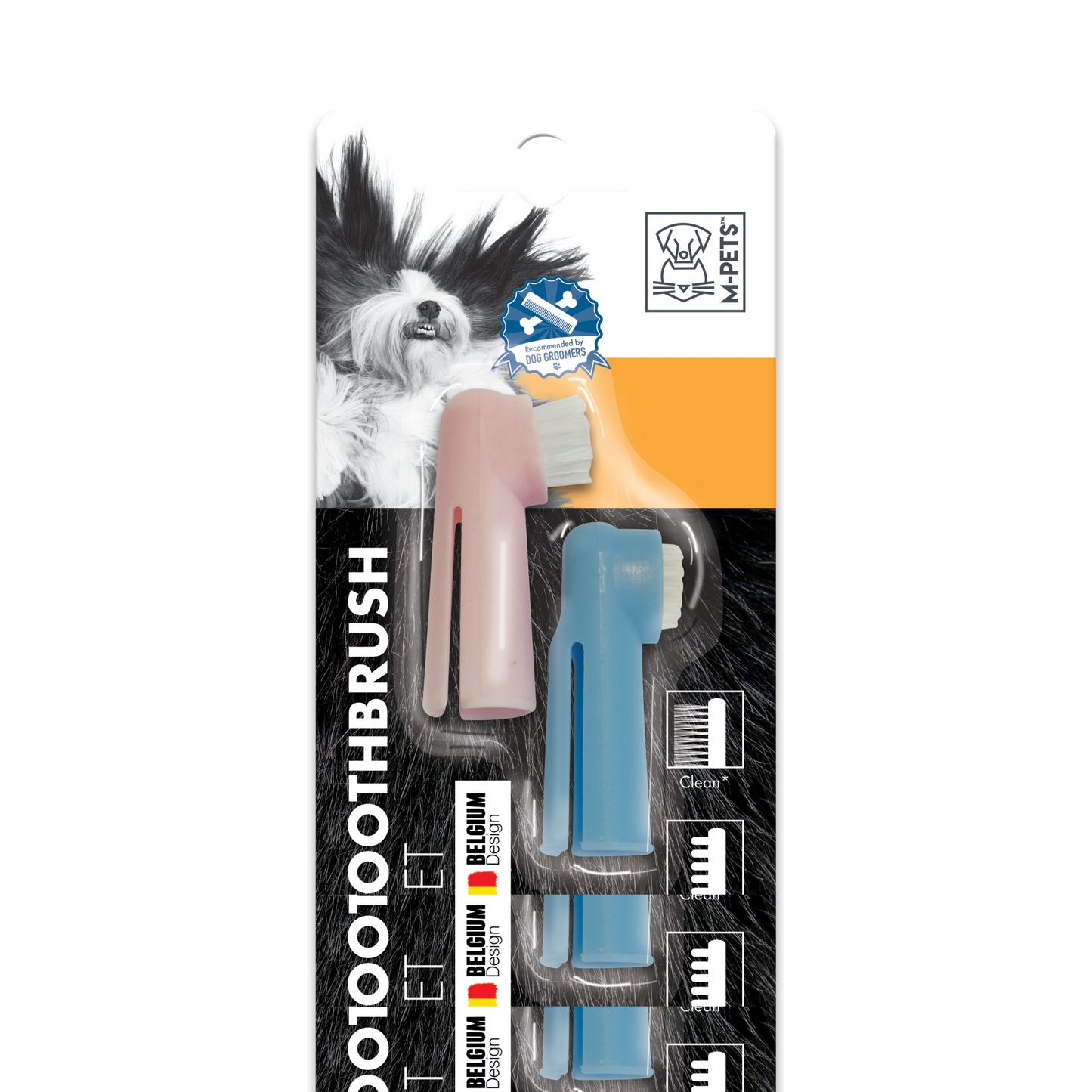 M-PETS two-piece toothbrush set for cats and dogs in the full blister pack