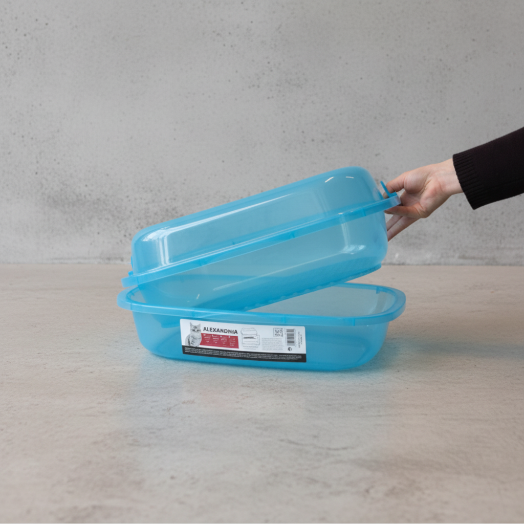 M-PETS Alexandria 4-Piece Litter Tray in blue showing the removable outer rim being lifted