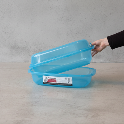 M-PETS Alexandria 4-Piece Litter Tray in blue showing the removable outer rim being lifted