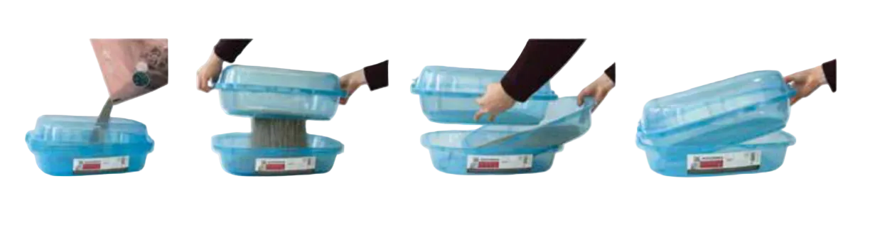 M-PETS Alexandria 4-Piece Litter Tray sifting process showing waste being separated from clean litter