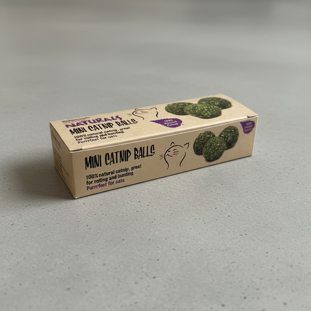 Close-up of mini natural catnip balls for indoor cats