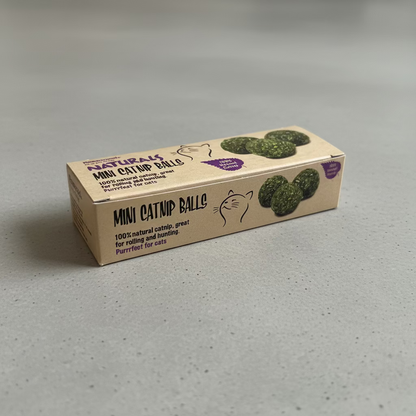 Close-up of mini natural catnip balls for indoor cats
