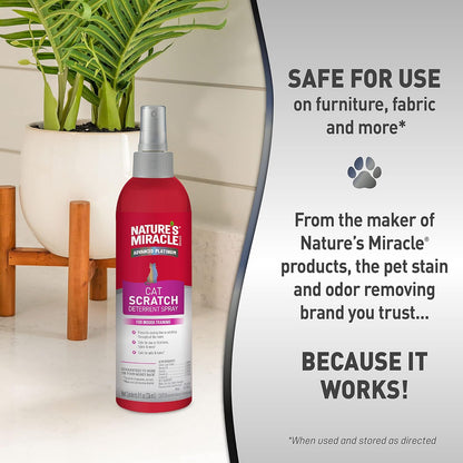 Nature’s Miracle Cat Scratch Deterrent shown for use on furniture, fabric and compatible household surfaces