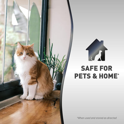 Cat at home beside Nature’s Miracle safety message for pets and household use as directed
