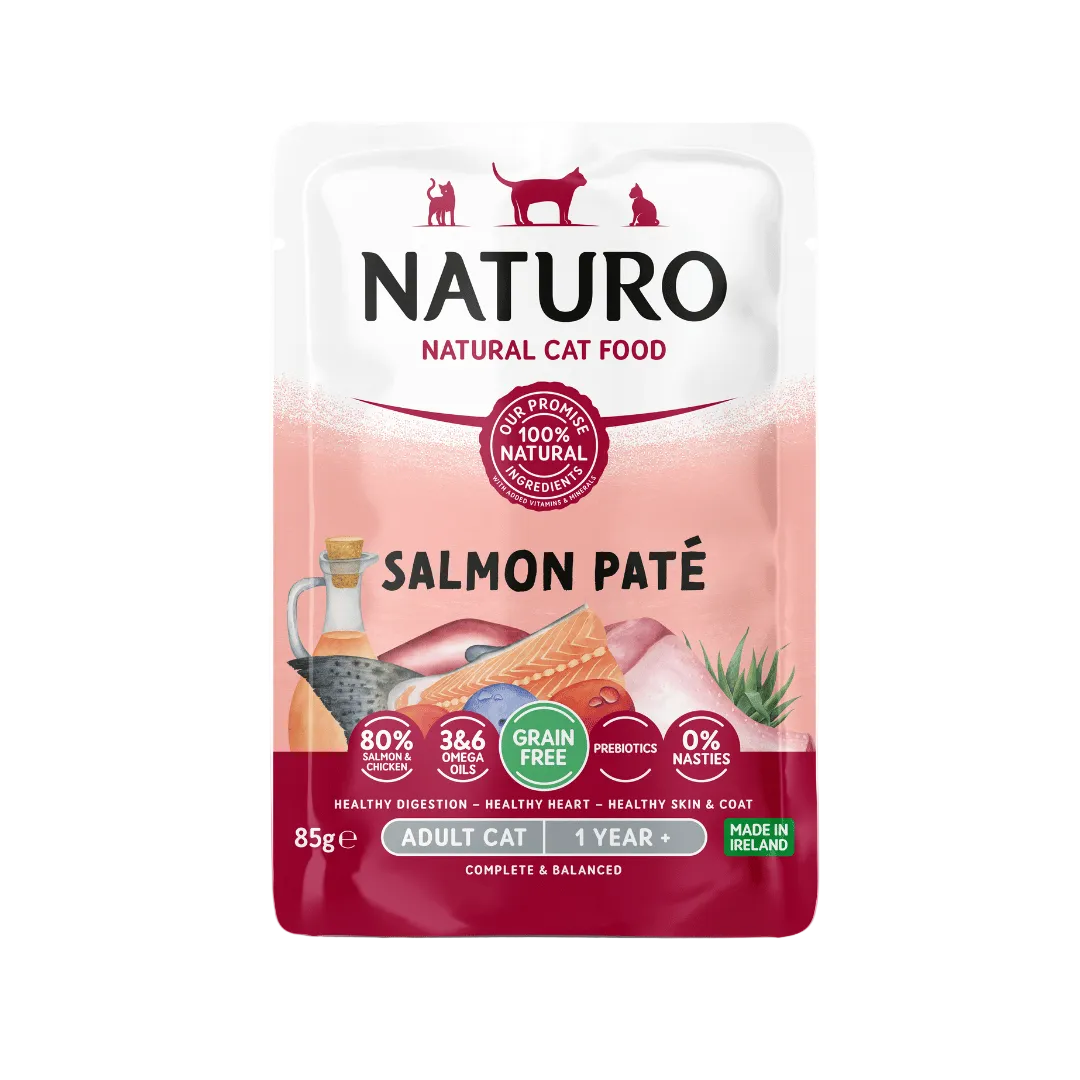 Naturo grain free salmon pâté wet cat food sachet for adult cats