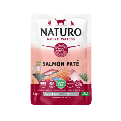Naturo grain free salmon pâté wet cat food sachet for adult cats