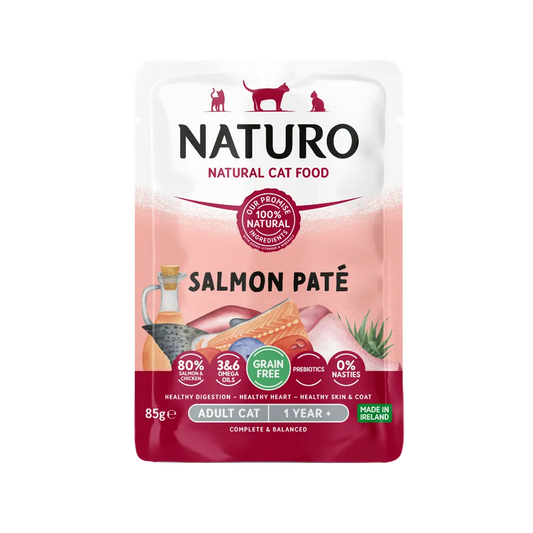 Naturo grain free salmon pâté wet cat food sachet for adult cats