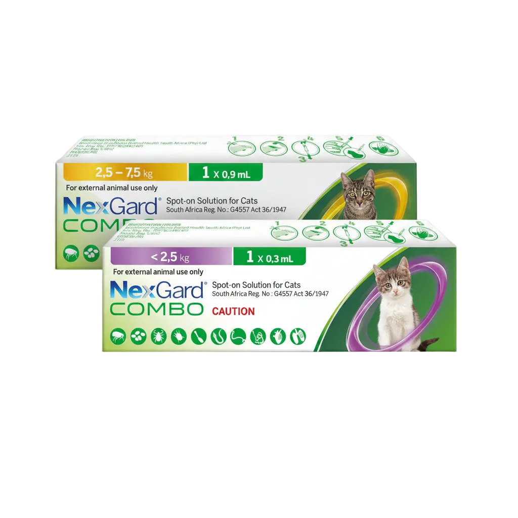 NexGard Combo Spot-On Solution for Cats showing small and large cat weight variants