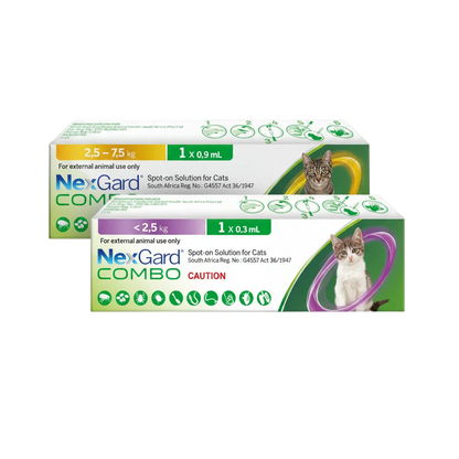 NexGard Combo Spot-On Solution for Cats showing small and large cat weight variants