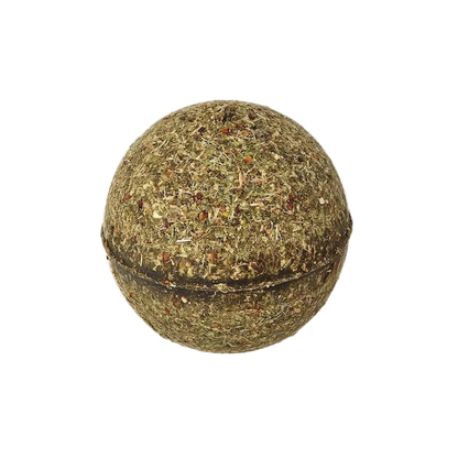 Close-up of Pawbreakers Original solid catnip ball made from natural catnip