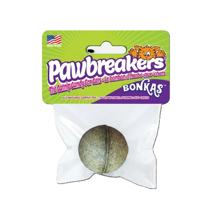 Pawbreakers Original catnip ball front packaging showing Bonkas catnip candy for cats