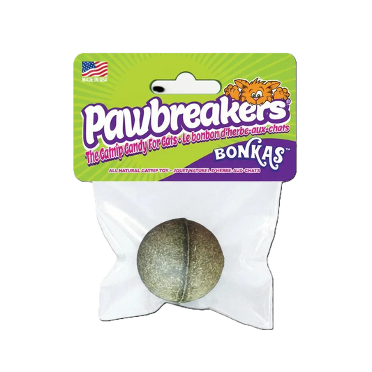 Pawbreakers Original catnip ball front packaging showing Bonkas catnip candy for cats