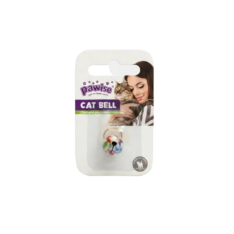 Cat bell with packaging featuring a woman and cat on a white background