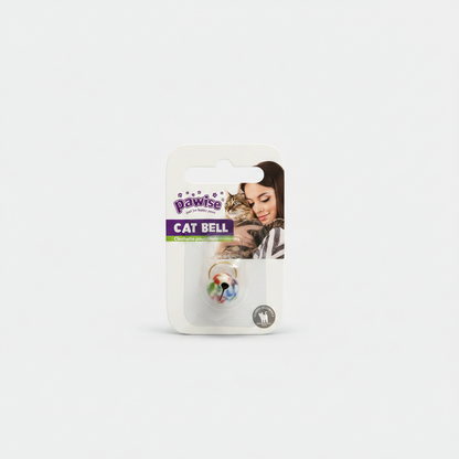 A Pawise bell for cats on a white surface. 