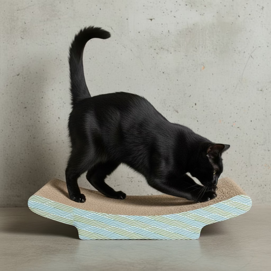 Curved cardboard cat scratcher lounge for indoor cats