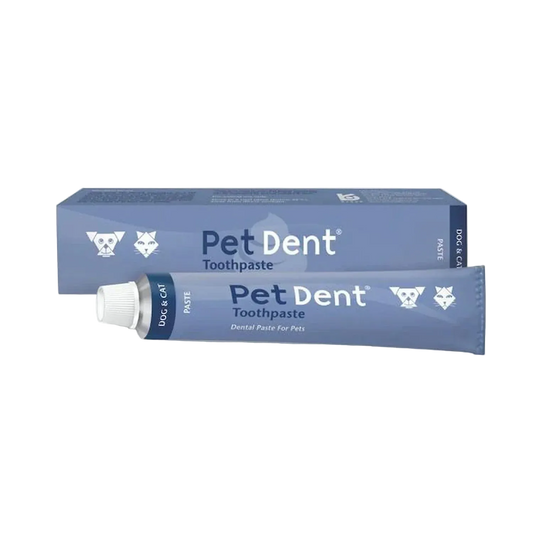 Pet Dent Toothpaste with a cat having teeth brushed for dental care