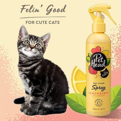 Pet Head Felin’ Good Dry Clean Spray 300ml with cat and lemonberry branding