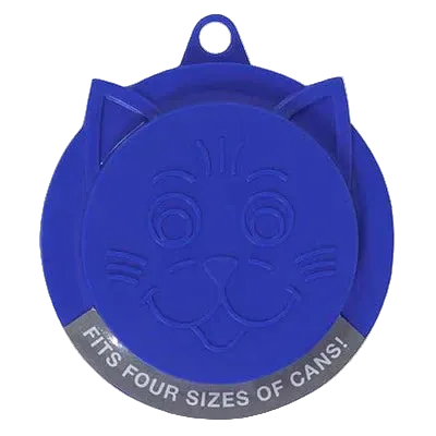 Petmate Kitty Caps blue cat food can topper with ear tabs