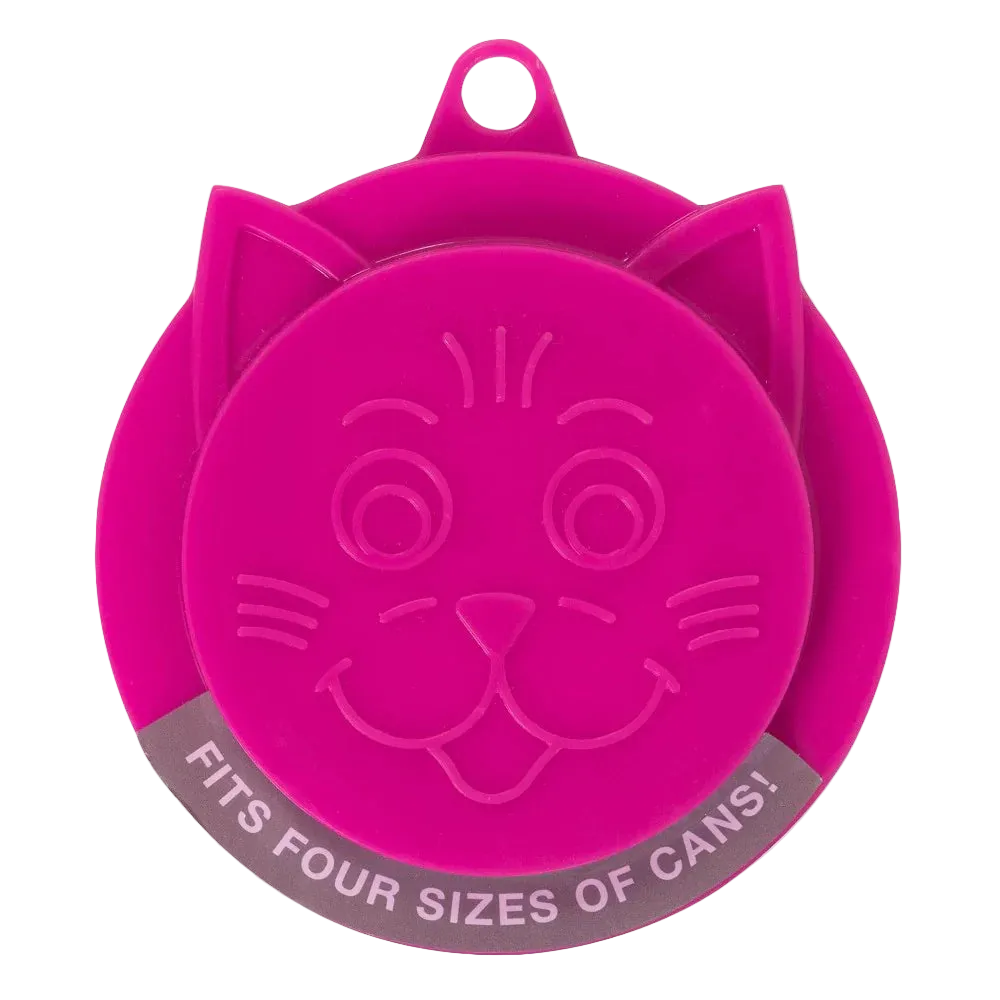 Petmate Kitty Caps pink pet food can topper with cat face design