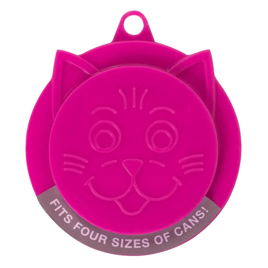 Petmate Kitty Caps pink pet food can topper with cat face design