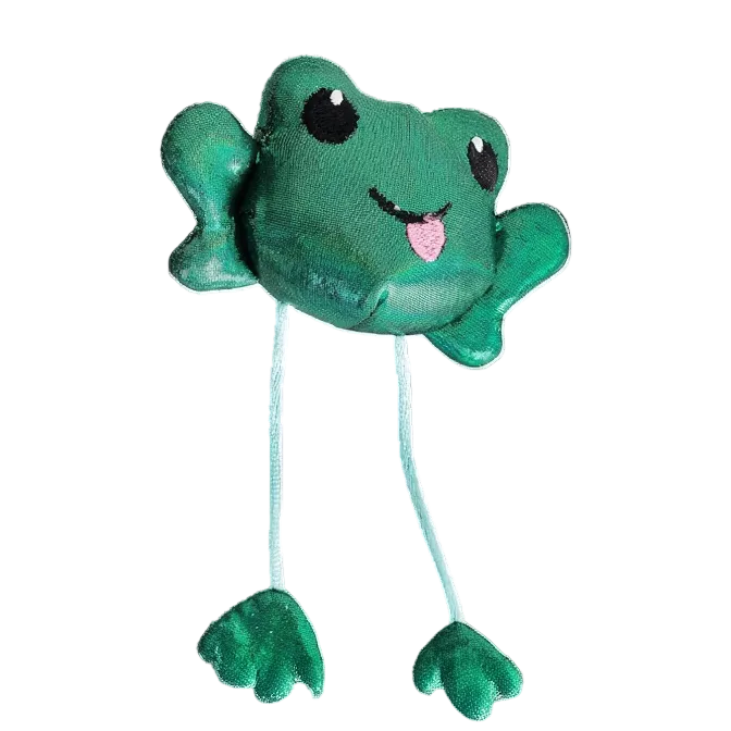 Petstages Toss 'N Dangle Frog catnip cat toy with dangling legs and interactive ribbit sound