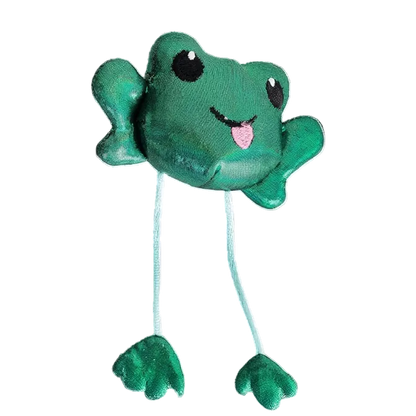 Petstages Toss 'N Dangle Frog catnip cat toy with dangling legs and interactive ribbit sound