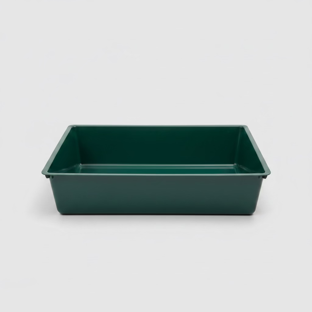 Green plastic litter tray for kittens and adult cats
