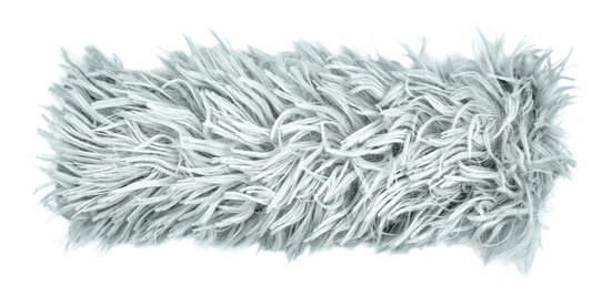 Plush cat kicker toy with crinkle, light gray fuzzy wand-shaped design.