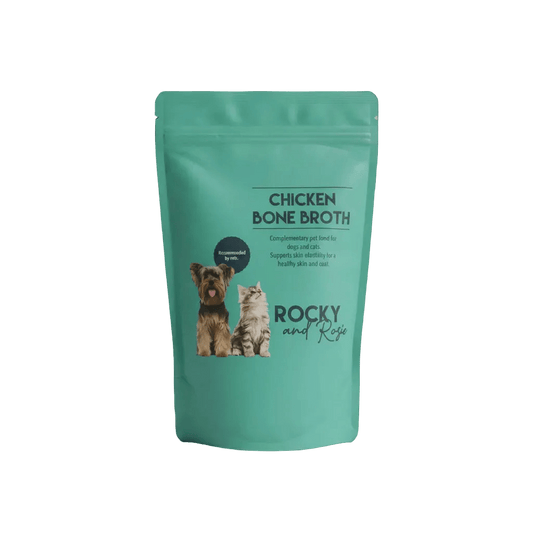 Rocky & Rosie Chicken Bone Broth Powder resealable pouch for cats and dogs