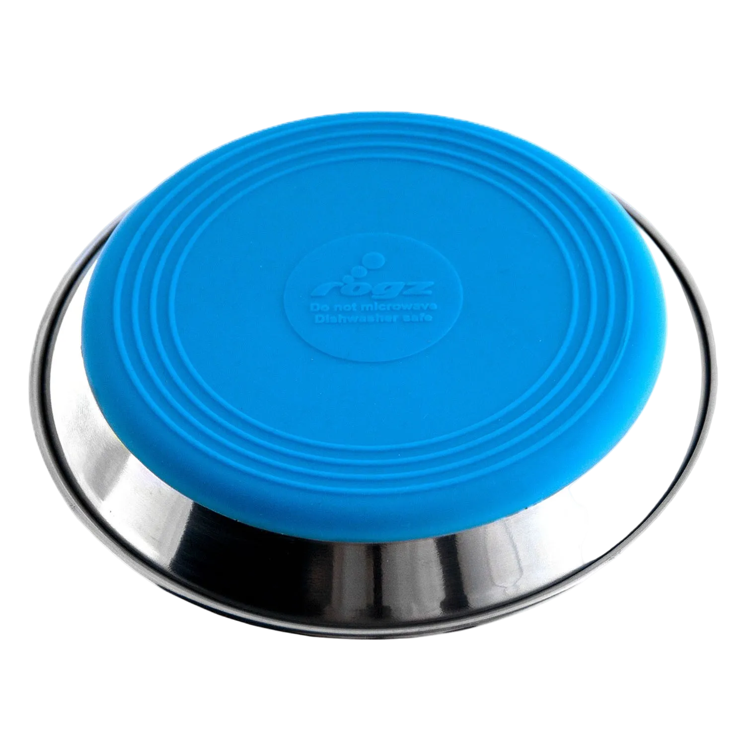 Rogz Anchovy stainless steel cat bowl with blue anti-slip silicone base