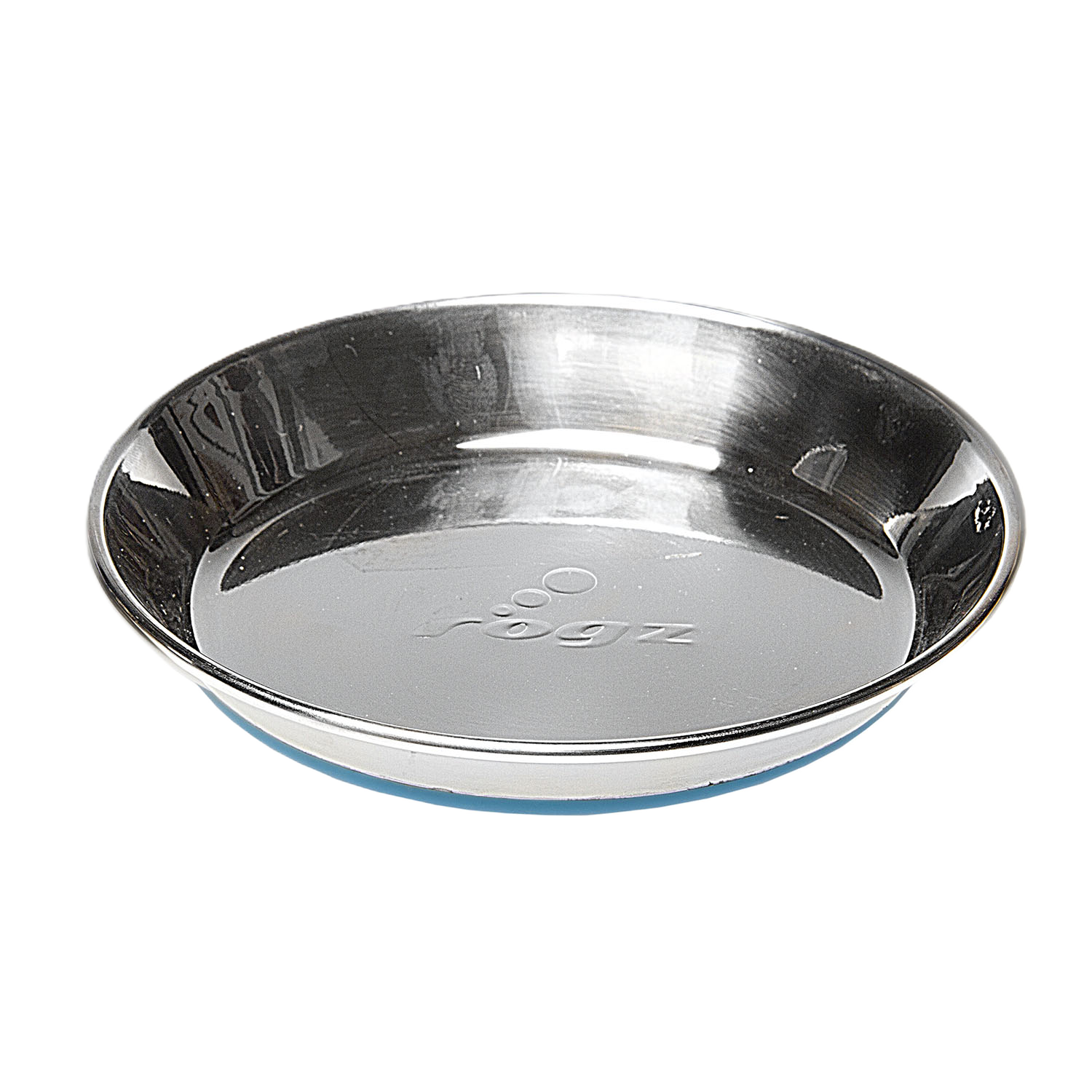 Rogz Anchovy stainless steel cat bowl with blue silicone base front view