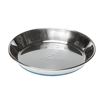 Rogz Anchovy stainless steel cat bowl with blue silicone base front view