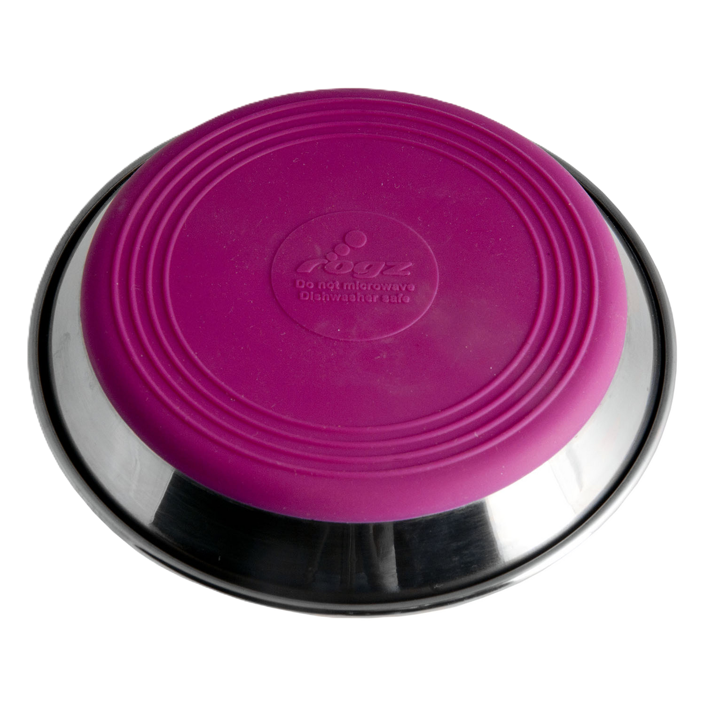 Rogz Anchovy stainless steel cat bowl with pink anti-slip silicone base