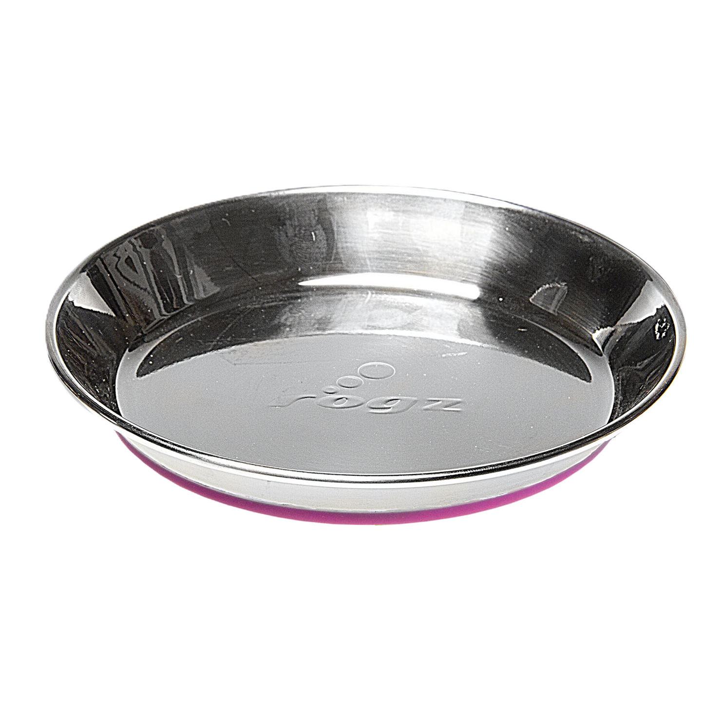Rogz Anchovy stainless steel cat bowl with pink silicone base front view