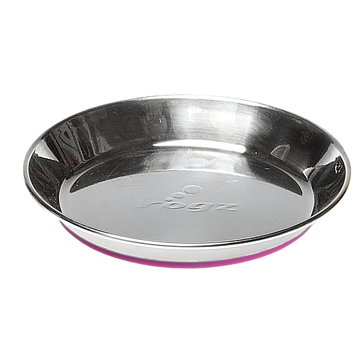 Rogz Anchovy stainless steel cat bowl with pink silicone base front view